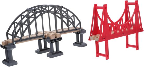 Houten Treinbrug - Accessoires Spoor - Spel & Ontwikkeling - Verhoogt Speelplezier - 32x17x13cm - Diverse Kleuren van Merkloos