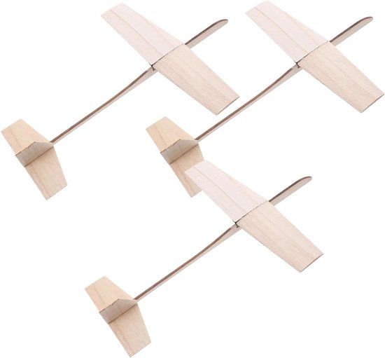 Houten Vliegtuig Model - Zweefvliegtuig Kinderen - Buitenspelen - Duurzame Houten Constructie - 33x21x4 cm - Lichtgeel van Merkloos