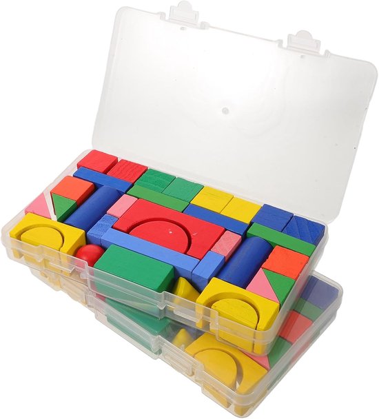 Houten Vormen Set - Geometrische Blokken - Leren Tellen - 68 Delig - 4x2x2 cm - Multicolor van Merkloos