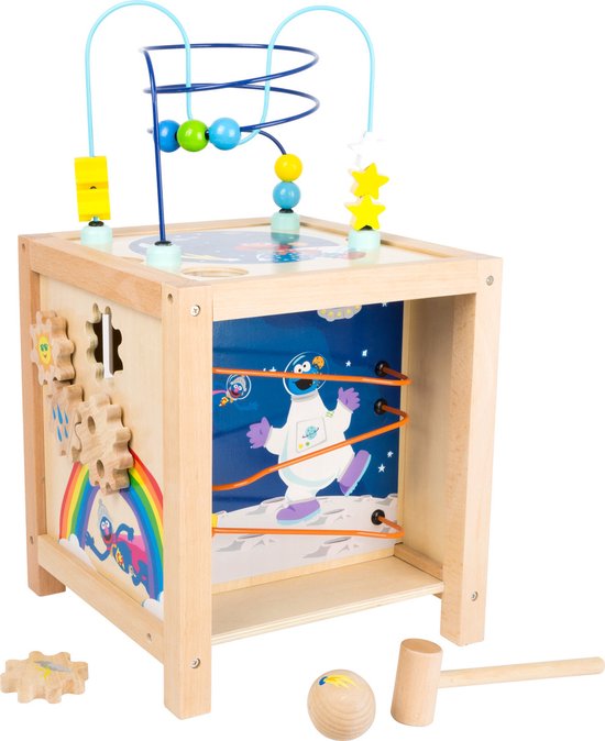 Houten vormenstoof - Motoriekkubus Sesamstraat 27 X 27 Cm - Small Foot  - Sesamstraat speelgoed van Small Foot