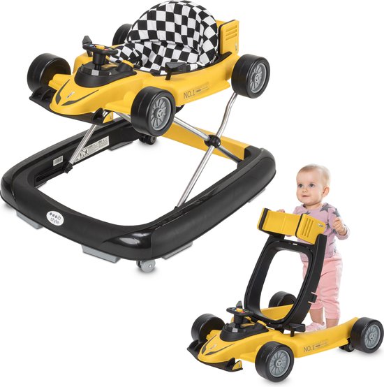 ib style® Loopstoel Babywalker - Baby Loopwagen - Looptrainer - 2-in-1 Racer - Hoogte verstelbaar - Met Geluidseffecten - Little Speedster - Geel van ib style®