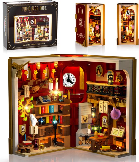INSOON Magic mini Book Nook Boekensteun - 1015 Delen- Bouwpakket LED-licht Diy 3.6 mm - Bouwsets Voor Volwassenen Kinderen 8 jaar van INSOON