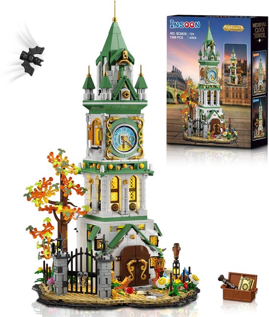 INSOON Magische Klokkentoren Bouwpakket - 1566 Delen met LED & Werkende Tandwielen - Middeleeuws Kasteel Model - Educatief Bouw Speelgoed Voor Kinderen 12+ Jaar van Merkloos