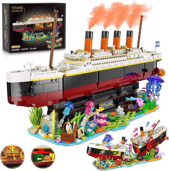 INSOON Titanic Bouwpakket - 1872 Delen Scheepsmodel met LED Verlichting - 2-in-1 Onderwater Wereld - Mini Bouwstenen - Cadeau Spleegoed voor Kinderen Volwassenen 12+ van Merkloos