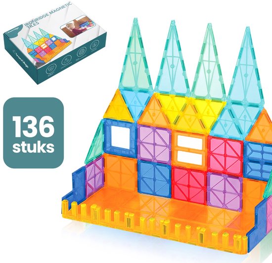Ironridge® Magnetic Tiles - 136 stuks - Montessori speelgoed - Magnetisch Speelgoed - Speelgoed Kinderen - Bouwstenen - Magnetische tegels - Magnetic toys - Educatief & Constructie - Magna Wereld - Bouwblokken van Magna Wereld