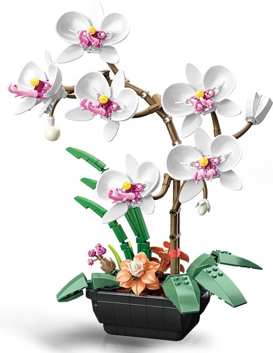 Jaki - Bloemenboeket orchidee wit | Botanical bloemenpracht bloemenvaas | Classic Creator STEM speelgoed bonsai bloemen mega bouwpakket compatibel met lego mould king sluban mega | Icons modelbouw volwassenen & kinderen | Kunstbloemen | 581 bloks van Jaki