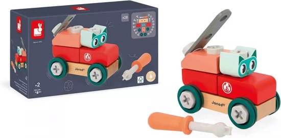 Janod Brico'Kids - Doe-Het-Zelf Auto Kat - Bevat 10 Houten Stukken En 16 In Elkaar Te Schroeven Elementen - Een Schroevendraaier En Model Zijn Ook Inbegrepen Om Te Helpen Bij Het Bouwen Van De Schattige Kattenauto! - Geschikt Vanaf 3 Jaar van Janod