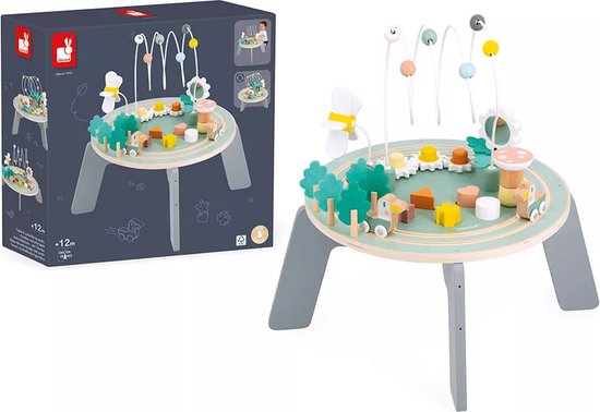 Janod Sweet Cocoon - Activiteitentafel Tuin - Gemaakt Van Hout - Met 9 Activiteiten Om Te Ontdekken - In Hoogte Verstelbaar - Geschikt Vanaf 12 Maanden van Janod