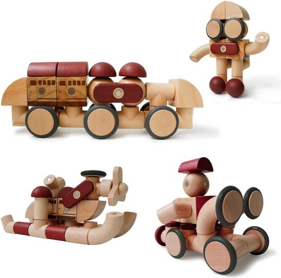 Jemaison® Houten Trein - Magnetische bouwblokken - Montessori speelgoed - 42 onderdelen van Merkloos
