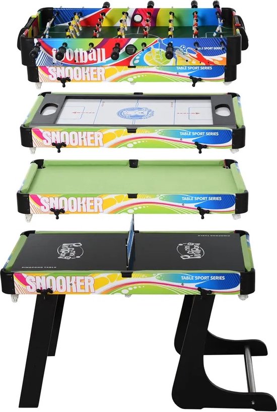 Jermore® - 4-in-1 Multigame Tafel - Tafelvoetbal, Airhockey, Snooker en Pingpong - Compact Stapelbaar Ontwerp van Merkloos