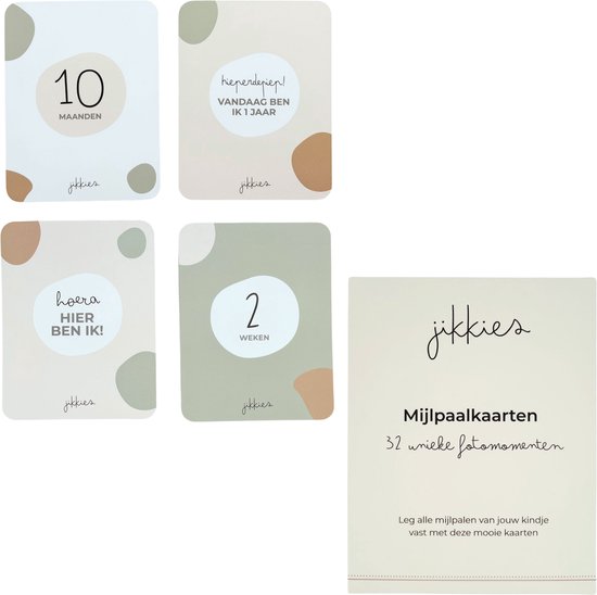 Jikkies ® - 16 Dubbelzijdige Mijlpaalkaarten - Eerste Levensjaar - Milestone Cards - Uniek Design - Foto Mijlpaalkaarten - Baby Shower - Kraam Cadeau van Jikkies