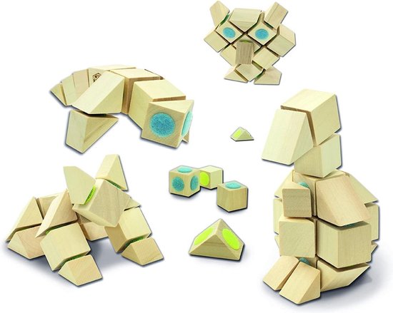 John Docklets houten 3d bouwblokken 44 delig dieren met klittenband van John Docklets