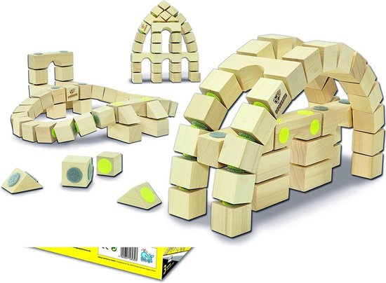 John Docklets houten bouwblokken, 3D flexibel, 42 delen, architectuurset gebouwen 32x32cm van John Docklets