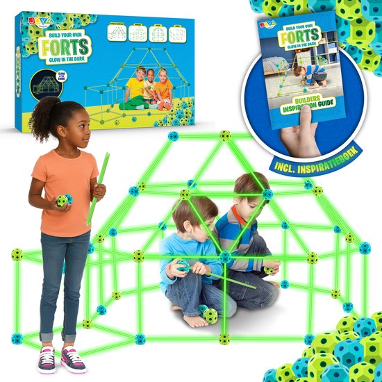 Joya Creative Fort Bouwpakket Glow in the Dark 130pcs - Constructiespeelgoed - Buitenspeelgoed - Bouwsets - Montessori Speelgoed - Speelgoed 3 Jaar - Speelgoed 4 jaar - Speelgoed 5 jaar van Joy