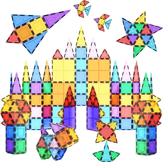 Joyage Magnetich tiles - 100stuks - Constructie speelgoed jongens - Magnetische bouwstenen - Magnetisch bouwspeelgoed Magnetische tegels bouwstenen Knikkerbanen Knikkerbaan - Montessori Speelgoed bouwblokken Magna tastish - Jongens Speelgoed kinderen van Joyage