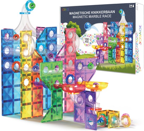 Joyage Magnetische Knikkerbaan - 156 stuks - Constructie speelgoed jongens - Magnetische bouwstenen - Magnetische tegels - Magnetisch bouwspeelgoed - Magnetic toys - Montessori Magnetisch Speelgoed knikkerbaan 3 4 5 6 jaar - Jongens Speelgoed 7 jaar van Joyage