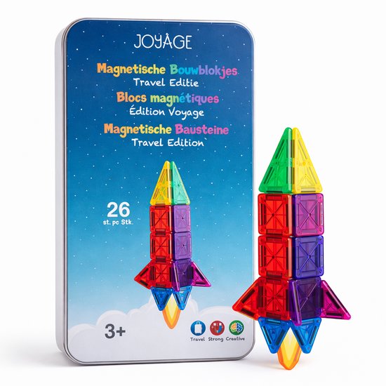 Joyage Magnetische tegels Reisset - Mini Magnetic tiles travel set - 26 stuks - Magnetisch bouwspeelgoed - Magnetisch speelgoed voor onderweg - Montessori Speelgoed voor in de auto vliegtuig - Magna tiles travel set - Magneten speelgoed constructie van Merkloos
