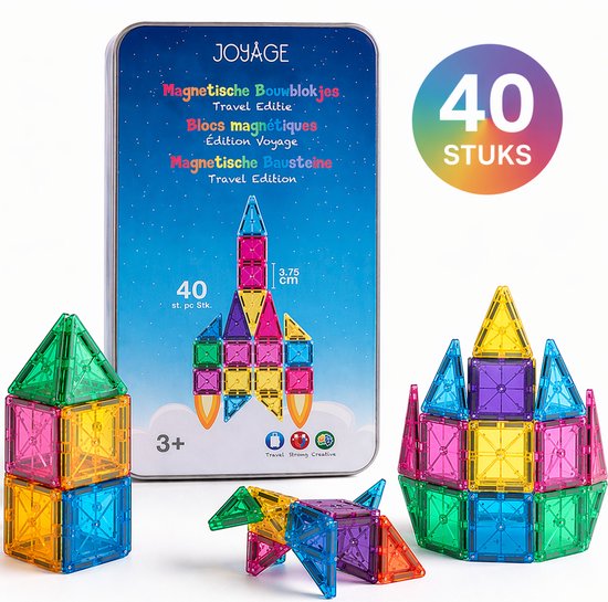 Joyage Mini Magnetic tiles travel set - 40 st - Magnetische tegels reisset - Reisspeelgoed Magnetisch bouwspeelgoed - Magnetisch speelgoed voor onderweg - Montessori Speelgoed voor in de auto het vliegtuig - Magna tiles Magneten speelgoed constructie van Merkloos