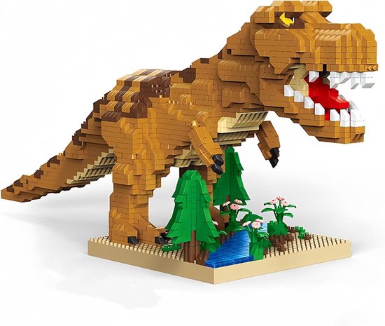 Jurassic Geel T-Rex Micro Mini Bouwstenen Set - 2500 stuks, 35 cm jungle-thema dino-model, stressverminderend speelgoed voor volwassenen, woondecoratie accent en uniek cadeau voor van Merkloos