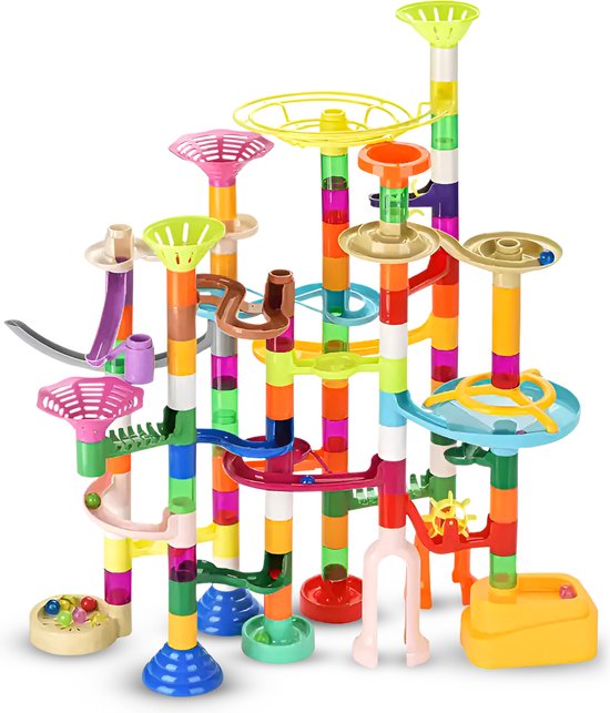 JUST23 Knikkerbaan Ultimate Set - Marble Run - 150 Onderdelen - Glow in the dark knikkers 30ST - Speelgoed van 3 Tot 13 Jaar van JUST23