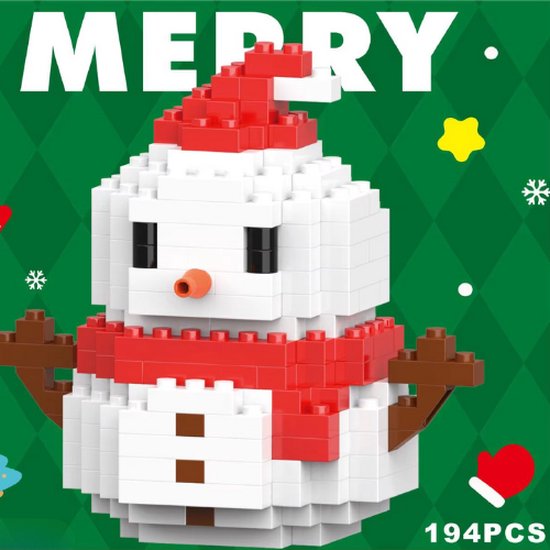 Kerst Mini Figuur Bouwblokjes | Maak Je Eigen Kerstfiguur - Sneeuwpop - 194 stukjes | Kerst Bouwblokken - Mini Bouwpakket - 4,2x6,7x6,8 cm van Brickstick