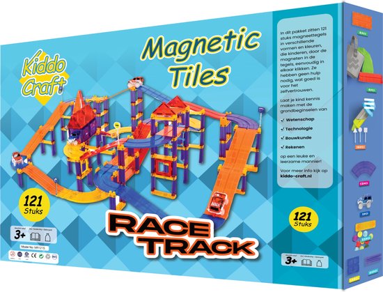 Kiddo Craft Magnetic Tiles Racebaan - 121 Stuks - Magnetisch Montessori Speelgoed - 3 tot 12 Jaar - Magnetische Tegels - Bouwstenen - Educatief van Kiddo Craft