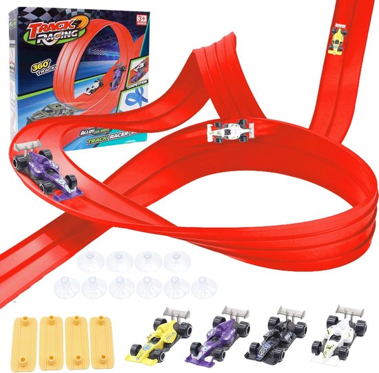 Kinder Racebaan - Flexibele Baan - Autospelletjes Spelen - Inclusief 4 Voertuigen - 5 Meter Lengte - Blauw Rood van Merkloos