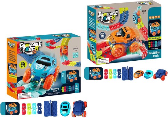 Kinder Racebaan - Speelgoed Auto Circuit - Creatief Bouwen - LED Verlichte Baan - 37 x 23 x 6 cm van Merkloos