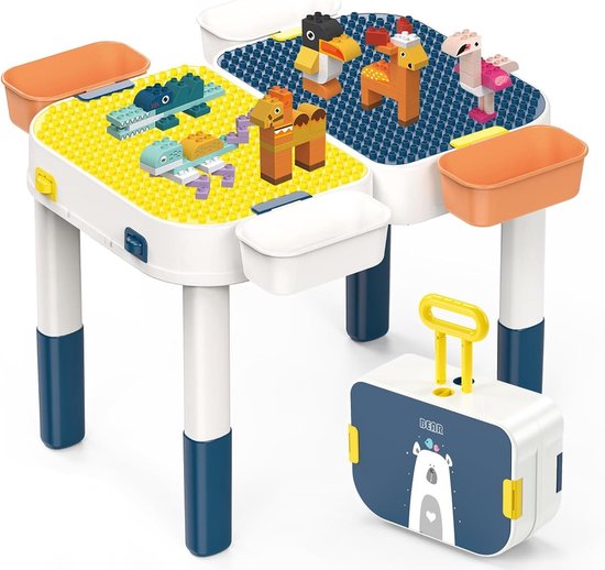 Kinder Tafelset met Opslag - Bouwblok Tafel met Multifunctionele Activiteitstafel - Compatibel met Bouwstenen en Speelgoed - Omgevormd tot Luggage - Creatieve Speeltafel voor Kinderen van MUtable
