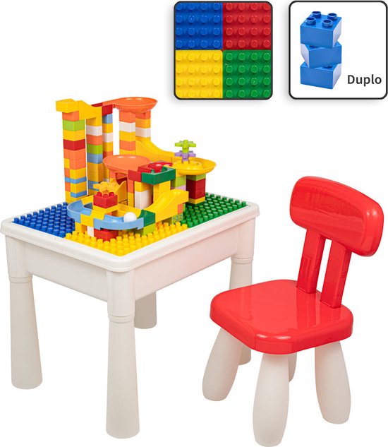 Kindertafel met 1 Stoeltje - Speeltafel met bouwplaat en vlakke kant - Tekentafel - Geschikt voor Duplo® Bouwstenen van Playtive.