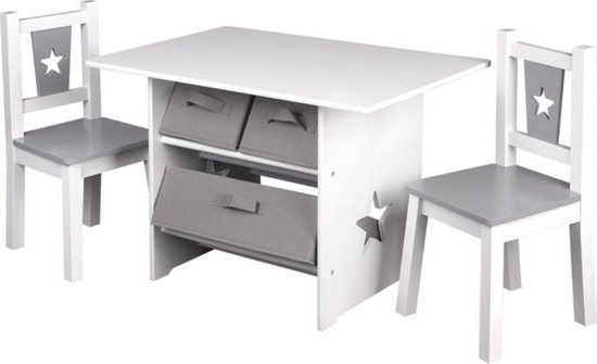 Kindertafel & stoeltjes - kindermeubelset - stevig grijs hout - voor peuters & kleuters - multifunctioneel en stijlvol van LIFA LIVING