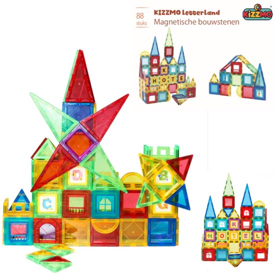 Kizzmo ® LetterLand - Magna Tiles - Magnetische Bouwblokken - Magnetic Tiles - Educatief Speelgoed - 88 delige Bouwset - Creatief Magnetisch Speelgoed - Montessori Speelgoed - Speelgoed Kinderen van Kizzmo