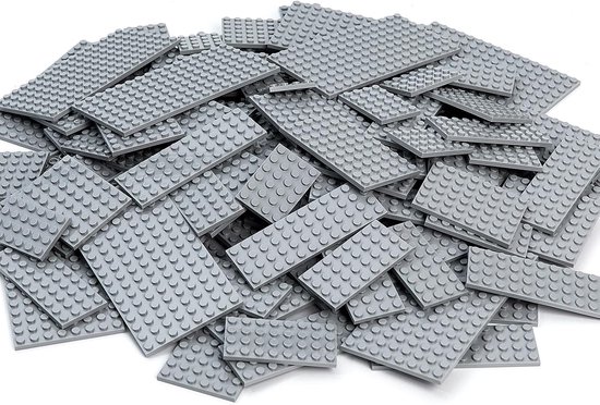 Klassieke Bouwplaten - Basisplaten Multipack - Creatief Bouwen - 11 Diverse Maten - 110 Stuks - Lichtgrijs van Merkloos