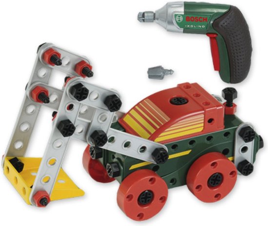 Klein Toys Bosch Multitech Ixolino II bouwpakket - 107 onderdelen, schroevendraaier, steeksleutel en accuschroevendraaier - incl. handleiding voor 11 modellen - groen rood geel van Klein Toys