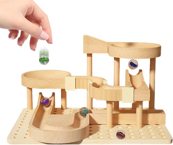 Knikker Racebaan - Kralenbaan Educatief - Kinderen Spelen Leren - Houten STEM Constructie - 30 x 30 x 10 cm van Merkloos