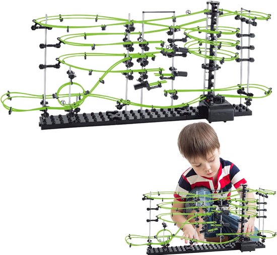 Knikkerbaan Achtbaan - Bouwset Spel - Educatief Plezier - Motorische Vaardigheden - 78x16x33cm - Zwart Groen van Merkloos