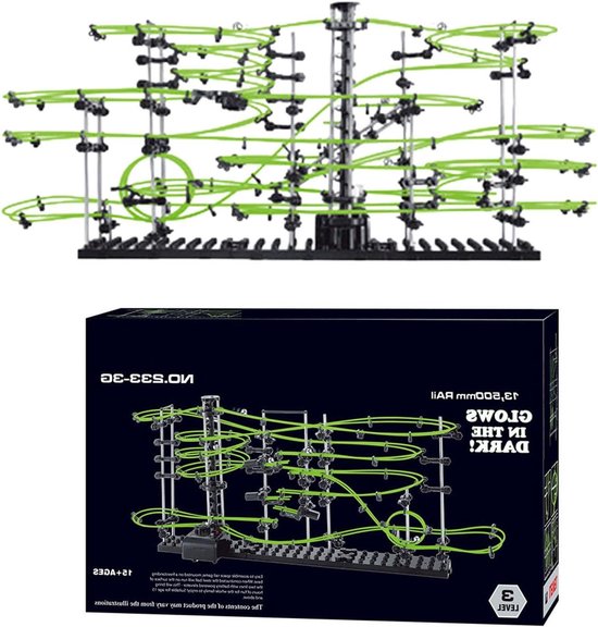 Knikkerbaan Bouwpakket - Labyrint Achtbaan - Educatief Spelen - Batterij Aangedreven Motor - 78x16x33 cm - Zwart Groen van Merkloos