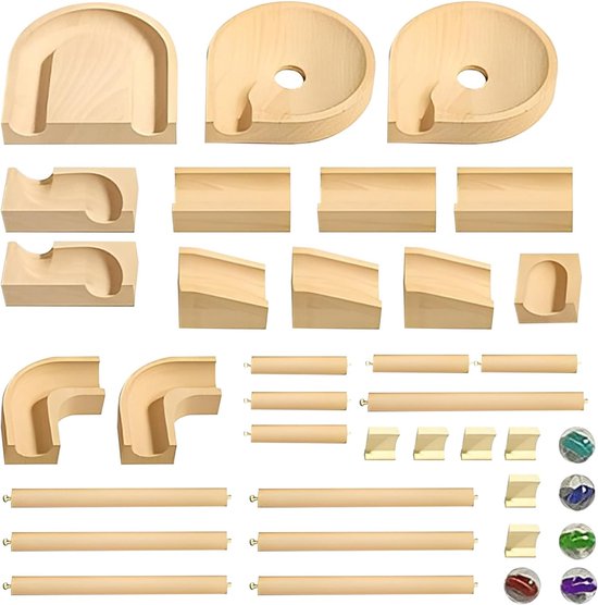 Knikkerbaan Bouwset - Educatief Speelgoed - STEM Leren - Houten Materiaal - 30 x 30 x 10 cm van Merkloos