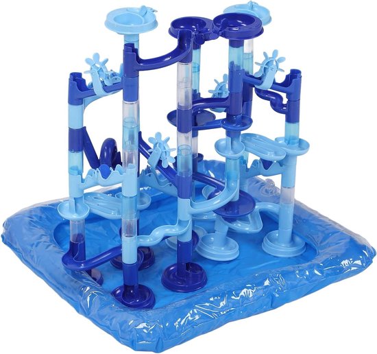 Knikkerbaan Bouwset - Water Speelbaan Ballenbaan - Probleemoplossend Vermogen Trainen - Met Luchtkussen en Inflator - 75 Delen - Blauw van Merkloos