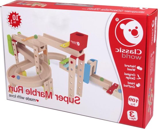 Knikkerbaan Hout - Bouwpakket Spel - Educatief Spelen - 10 Verschillende Banen - 3+ Jaar - Natuurlijk Hout van Merkloos