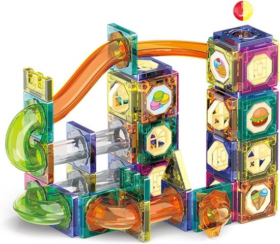 Knikkerbaan Magnetisch - Magnetische Bouwblokken - Montessori-Speelset - Magnetische Tegels - Knikkerbaan - Magnetisch Speelgoed voor Kinderen (Meisjes en Jongens) - Cadeau - 90-Delig van Merkloos