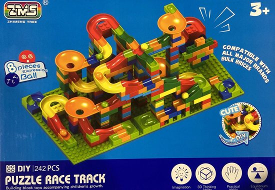 Knikkerbaan - Puzzel race track bouwblokken 242 delige set van Merkloos