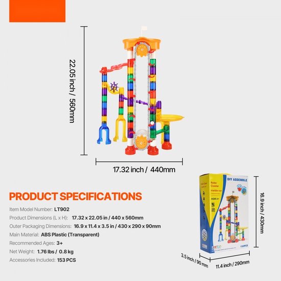 Knikkerbaan Set - 153-delig Knikkerdoolhof Bouwset - Gemotoriseerde Lift - 30 Knikkers - Educatief STEM Speelgoed - Racebaan - Voor Kinderen 3+ van Merkloos