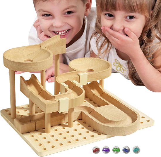 Knikkerbanen - Knikkerbaan, Houten Knikkerbaan Voor Ballen, Constructiespeelset, S, Achtbaanmodelsets, Bouwstenen Speelgoed Voor Volwassenen En Tieners, Hersenkrakerspel, Interactieve STEM-activiteit van Merkloos