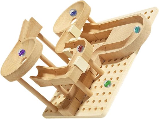 Knikkers op een 3D houten puzzel, een achtbaan, hersenkraker, leuk om in elkaar te zetten, gezamenlijke activiteit, boeiend kasteelbouwspeelgoed, doe-het-zelf houten knikkerbaan, puzzels, van Merkloos