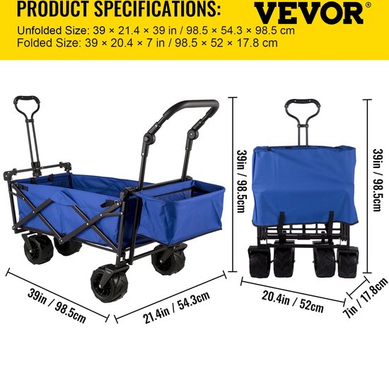 KOSMOS - VEVOR - Bolderkar Opvouwbaar - Transportwagen - Opvouwbaar Vouwwagen - Strandwagen- Tuinwagen - Blauw van Kosmos