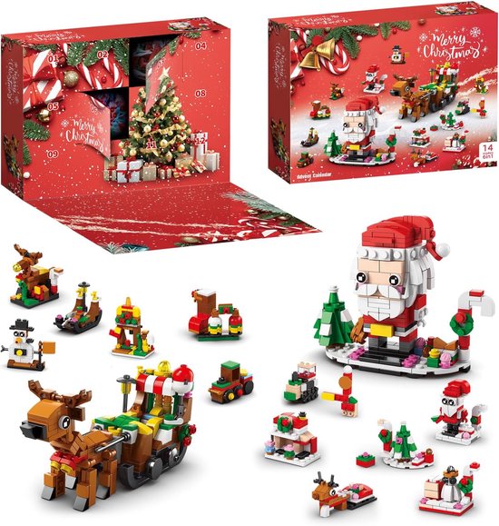 Kraftverdia - Adventskalender 2025 speelgoed - bouwstenen speelgoed - Kerstmis - 6-in-1 Bouwstenen van het rendier van de Kerstman - de Kerstman - Elanden speelgoed - Kerstcadeaus - Speelgoed nog leuker dan LEGO - geschikt voor Kerstcadeaus voor jong van Merkloos