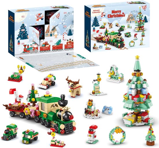 Kraftverdia - Adventskalender 2025 speelgoed - bouwstenen speelgoed - Kerstmis - 6-in-1 Kerstboom trein bouwstenen - Kerstboom - Kersttrein speelgoed - Kerstcadeaus - Speelgoed nog leuker dan LEGO - geschikt voor Kerstcadeaus voor jongens en meisjes van Merkloos