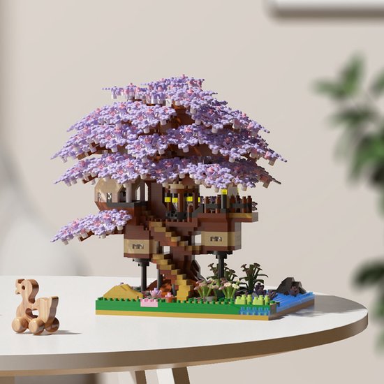 Kraftverdia - Bouwspeelgoed - Bouwpakketten volwassenen - Bouwpakket kinderen - Boomhut Serie Collection - Botanical Bloemen - Bouwsets - Niet geschikt voor LEGO - 2229 bouwsteencadeaus - Paarse boomhut van Kraftverdia