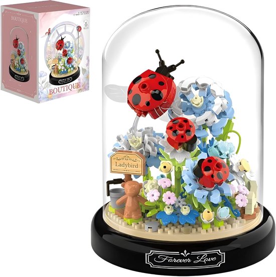 Kraftverdia - Kunstbloemen Boeket - Bloemenboeket in Stolp - Bouwsets Volwassenen - Botanical Flowers Collection - Botanical Bloemen - Bouwsets - Niet geschikt voor LEGO - Lieveheersbeestje - Decoratie voor Huis, Cadeau, Kerst, Oudjaar, Nieuwjaar van Kraftverdia